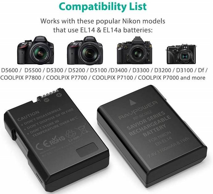 Pin máy ảnh cho Nikon EN-EL14 chính hãng RAVPower RP-BC002