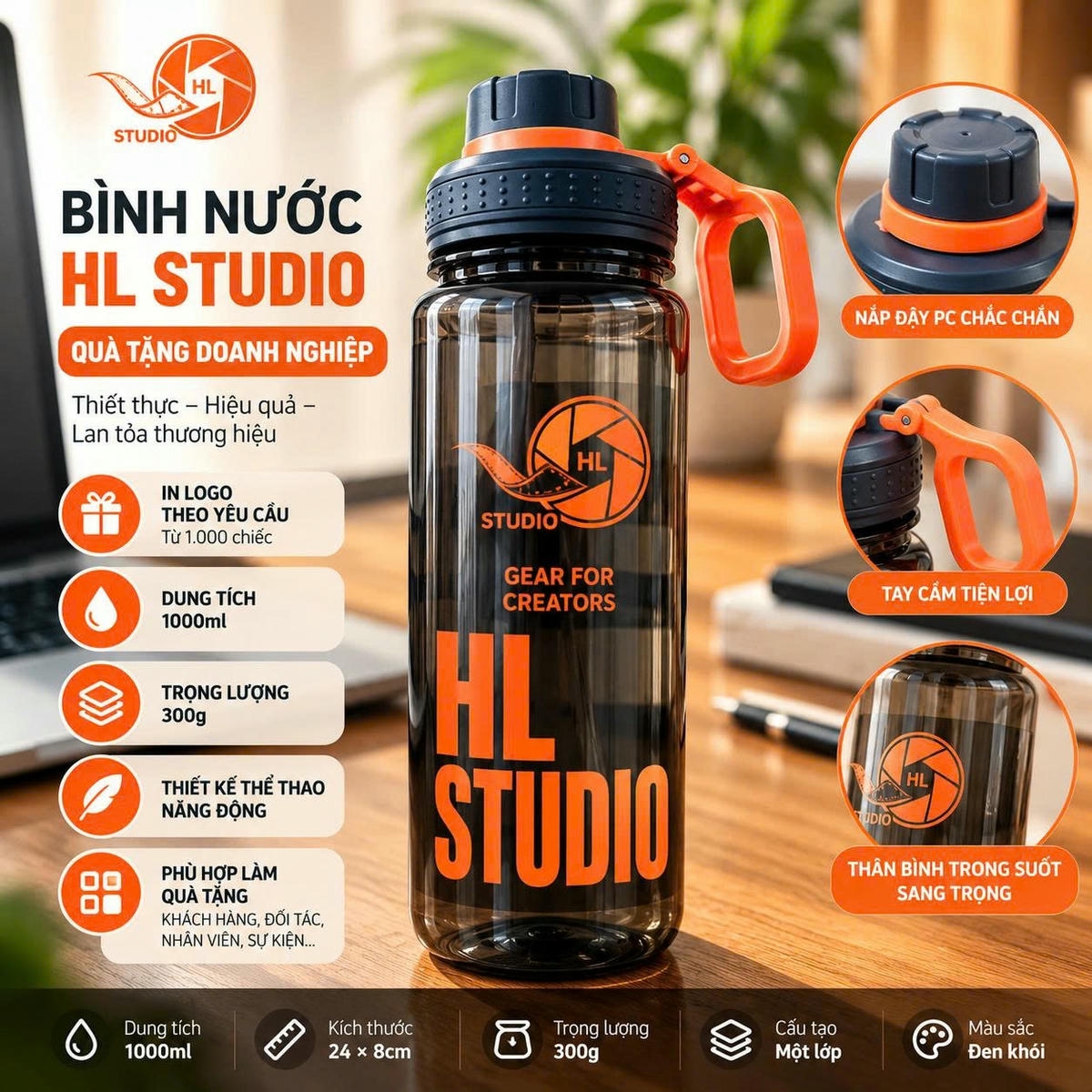 Binh Nuoc The Thao Hl Studio 1000Ml 2