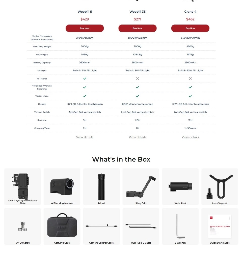 Gimbal Zhiyun Weebill 5 Standard Combo Tai 3Kg New 2026 7 Hlstudio 008